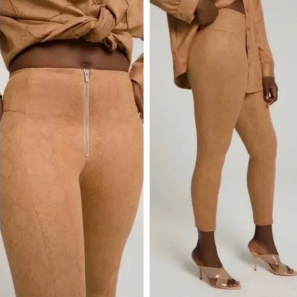 NWT Good American The Boss Pant Skinny Zips Cognac Snake 3/Large